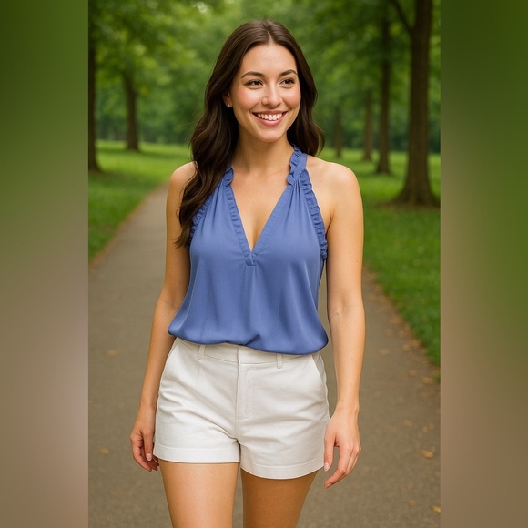 Banana Republic Blue Silk Halter Neck Top size L - Picture 3 of 8